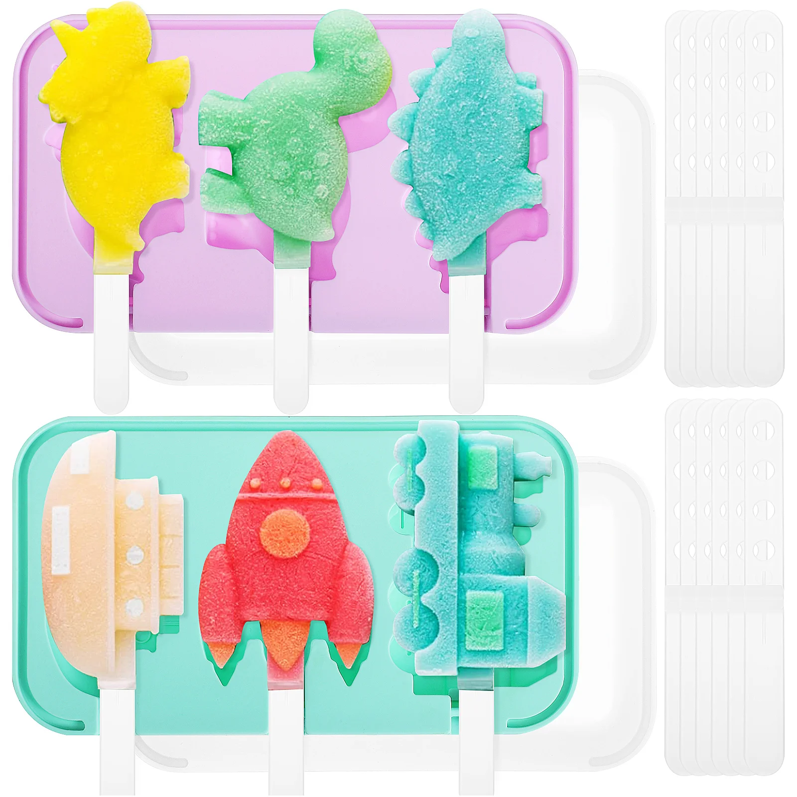 

2Pcs Silicone Ice Cream Molds Animals Vehicles Design Reusable DIY Ice Mould with Lid for Home Kitchen