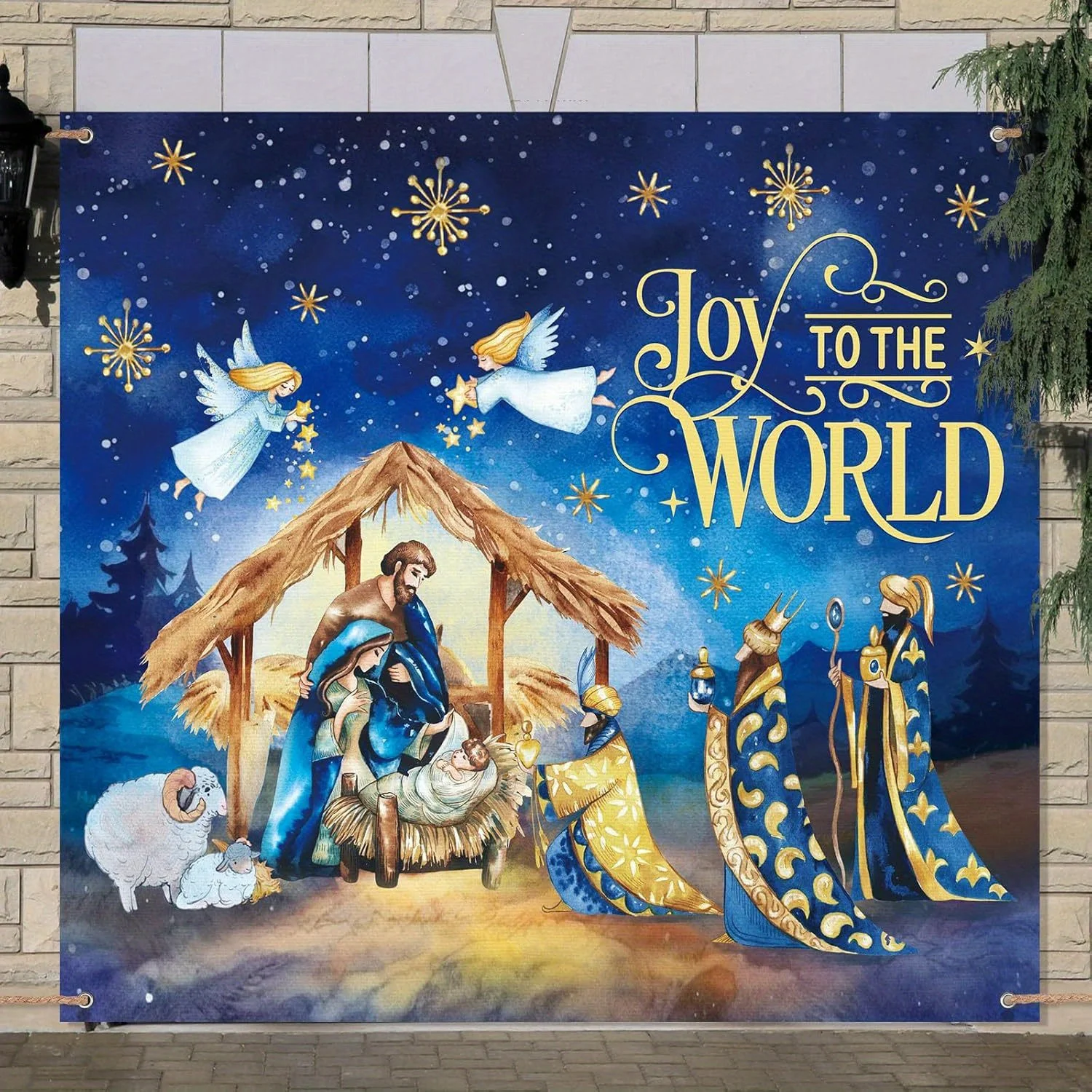 

7 x 8ft Christmas Outdoor Garage Door Banner - Large Nativity Backdrop Decoration for Holiday Home Wall (Nativity)