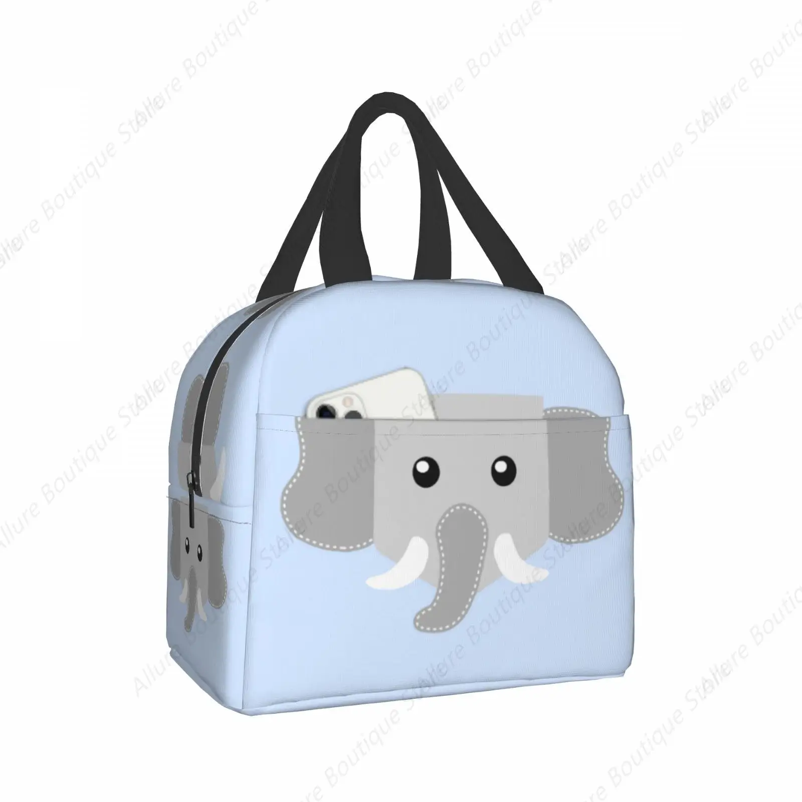 Cartoon elephant Lunch Bag Waterproof Insulated Canvas Cooler Bag Thermal Cold Food Picnic Travel Tote for Women Children