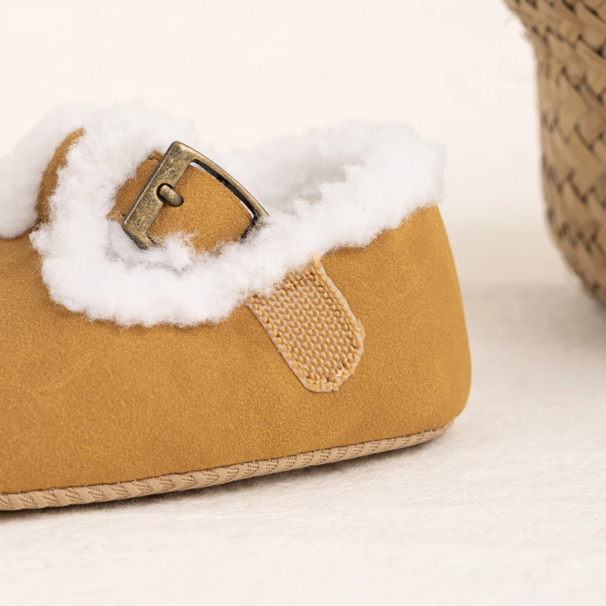 Meckior Baby Fuzzy Buckle Strap Casual Shoes Sherpa Lined Soft Sole Infant Warm Footwear for Girls Winter All Season