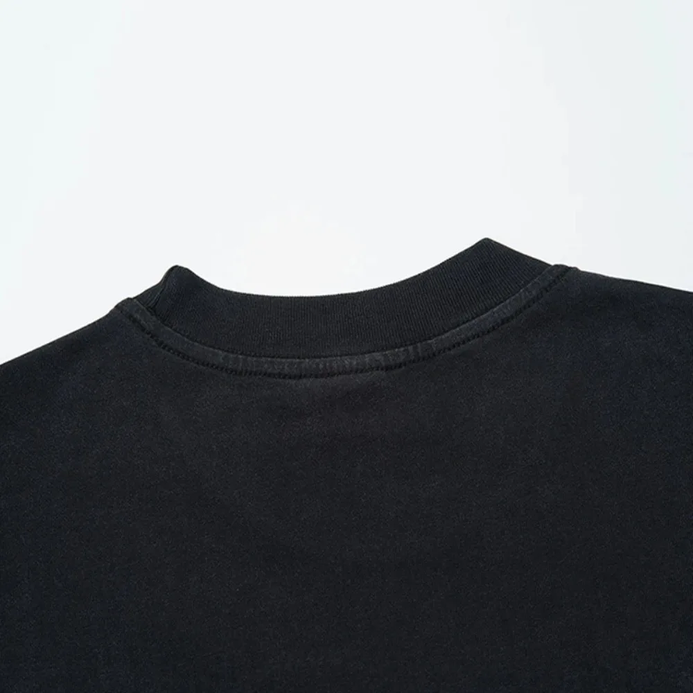 New Vintage Wash Black Character Pattern Print VALLEY T Shirt Men Fashion Top Quality Cotton Rhinestone Logo Vale Dreams Tee Tag