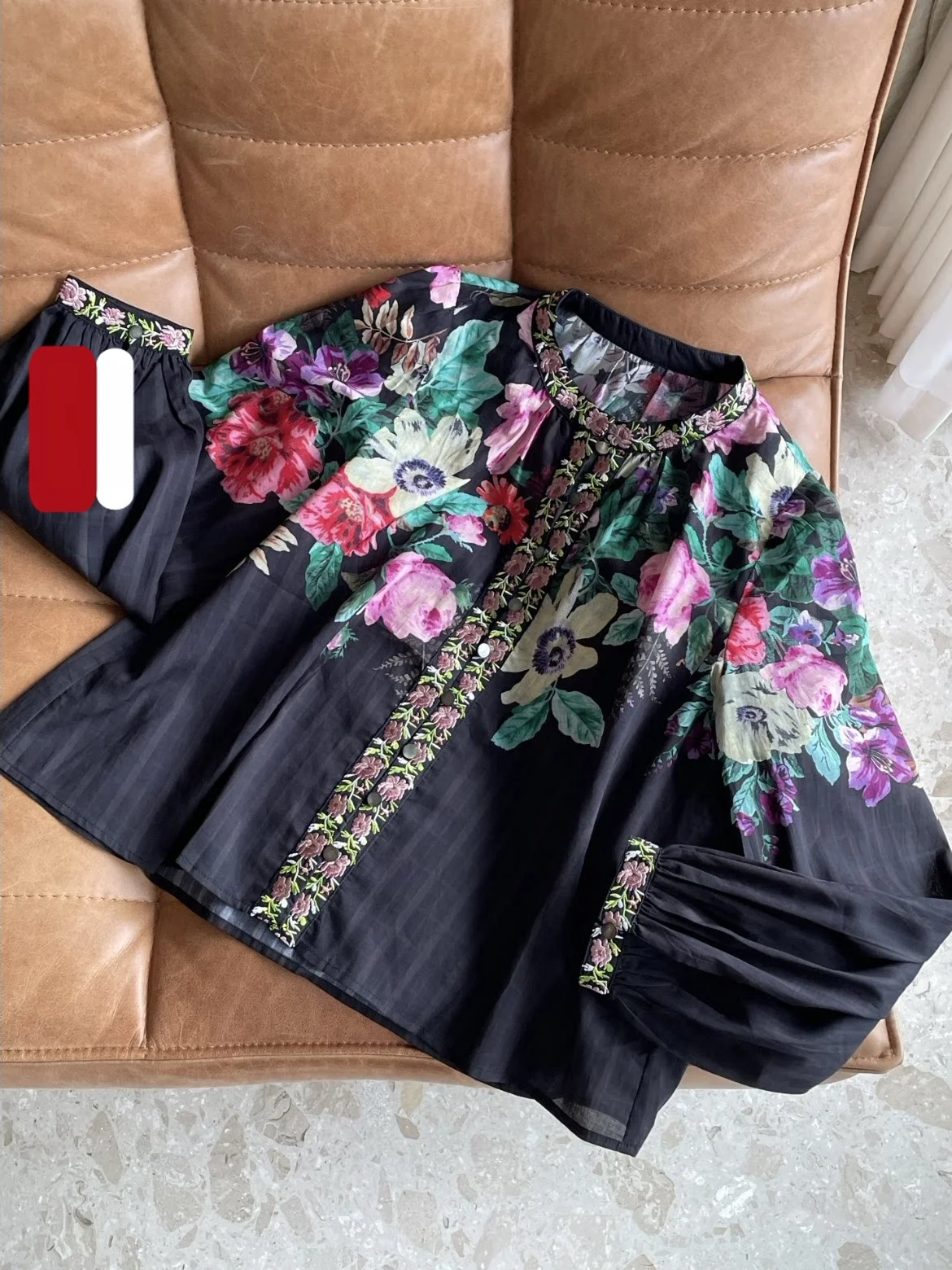 

HEIDD Vintage Heavy Embroidery round Neck Loose Shirt Spring 2026 Floral Cotton Long Sleeve Women's Comfortable Breathable Shirt