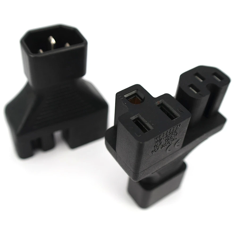 Adaptador de corriente de CA macho a hembra IEC320 C14 a doble IEC320 C13/C15/Nema 5-15R, 3 terminales, adaptador de toma dividida