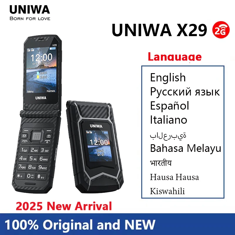 UNIWA X29 GSM флип-телефон 2,8 дюйма с двойным экраном
