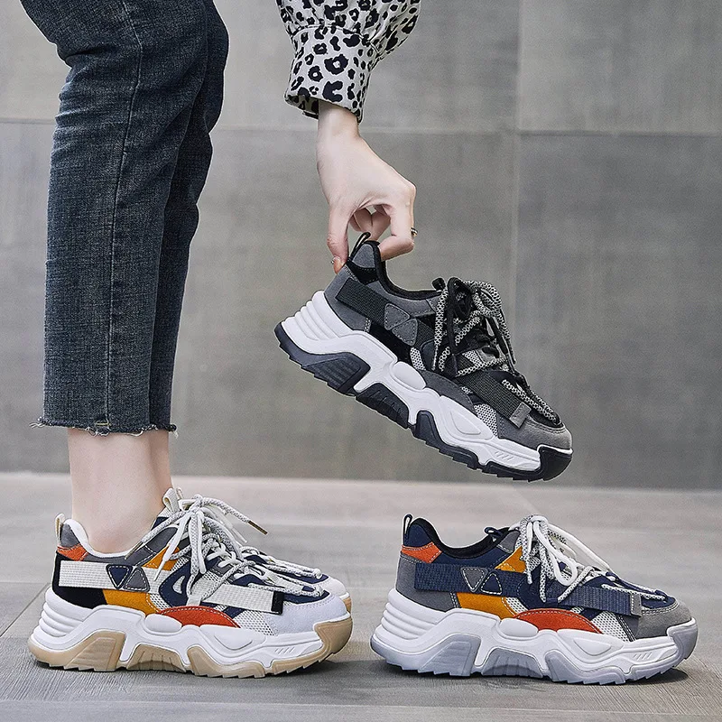 Platform Sneakers Woman Running Shoes Lady Fashion Color Block Cross-strap Breathable Sports Shoes Women Trainers Zapatos Mujer