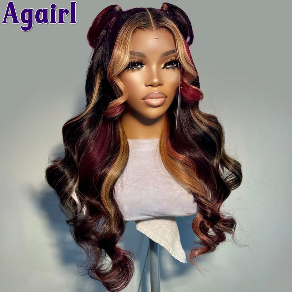 34 pollici Ready Go Body Wave parrucca anteriore in pizzo capelli umani prepizzicati rosso biondo evidenziare 200% parrucca frontale in pizzo per le donne 6x4 parrucca in pizzo