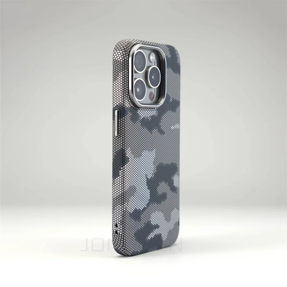 Mganetic Camouflage Carbon Fiber Pattern Case For iPhone 15 14 13 16 Pro Max Alloy Lens Hard Cover For Magsafe Wireless Charge