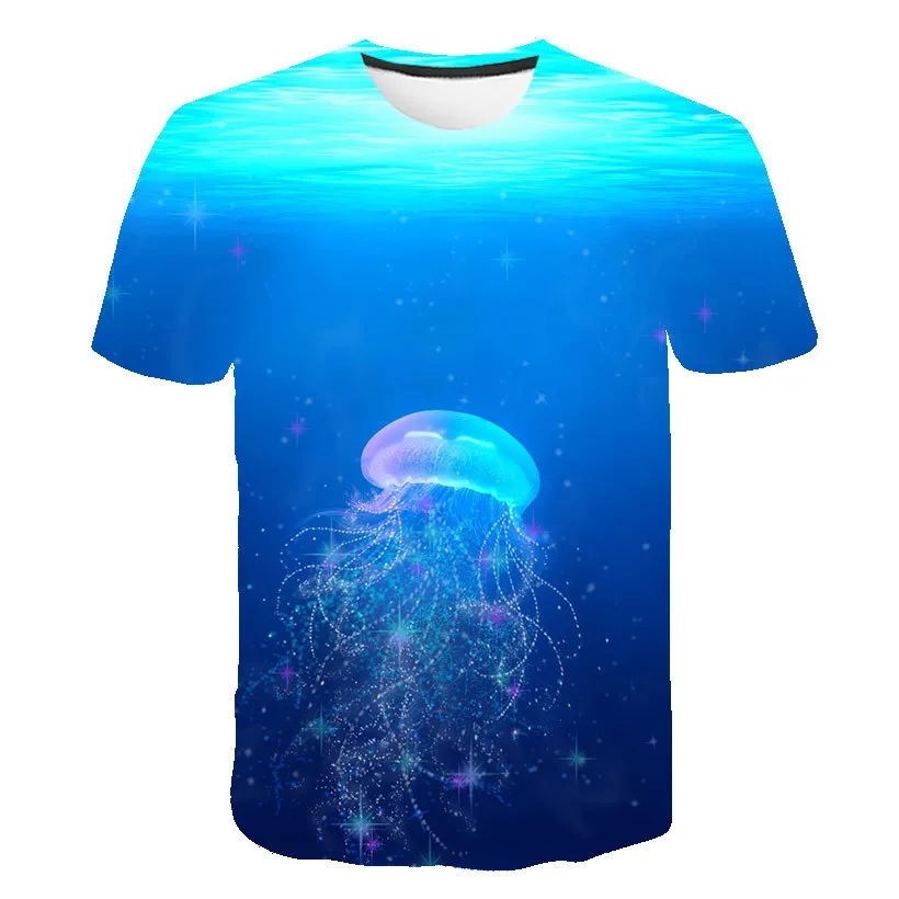 Men Women Undersea Artist 3D Jellyfish Graphic T Shirts Summer Cool Beach By Sea Casual Clothing Boy Girl Simple Short Sleeve