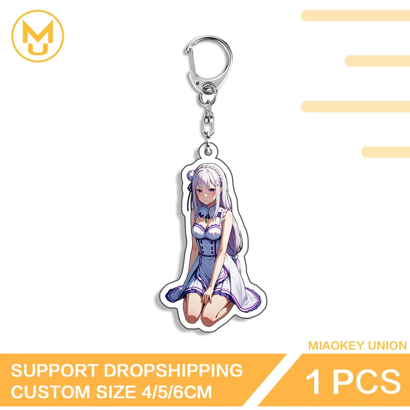 Emilia Anime Character Acrylic Key Holder Kawaii Treasure Keychain Charming Jewelry Decoration Suitable For Toys Hobbies