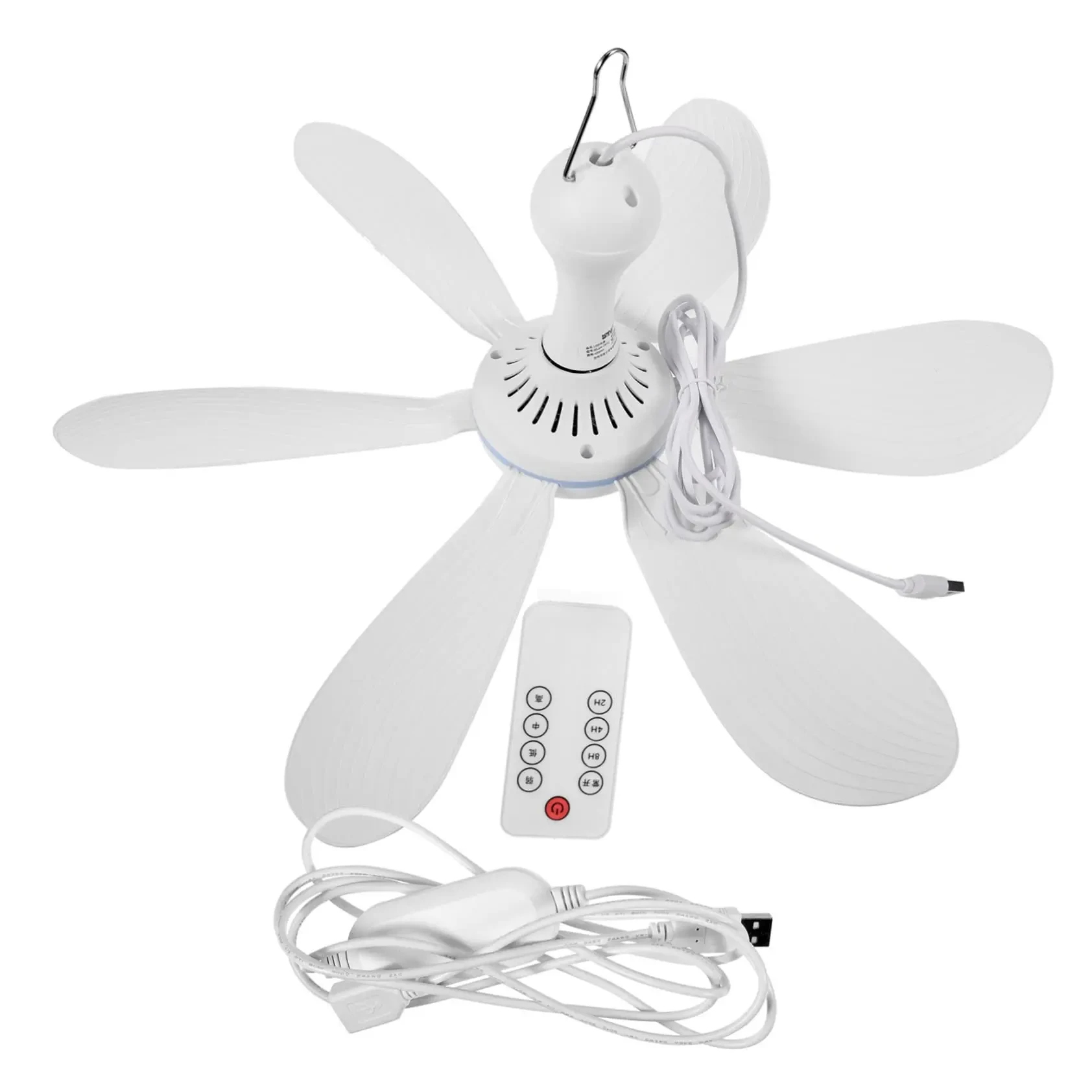 Silent 6 Leaves USB Powered Ceiling Canopy Fan with Remote Control Timing 4 Speed Hanging Fan for Camping Bed Dormitory Tent New