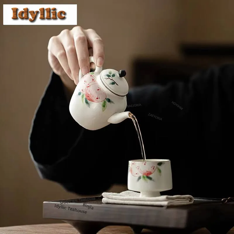 HOYIHM 100ml Retro Hand-painted Longevity Peach Teapot Creative Powder Yin Pot With Filter Tea Brewing Kettle For Accessories
