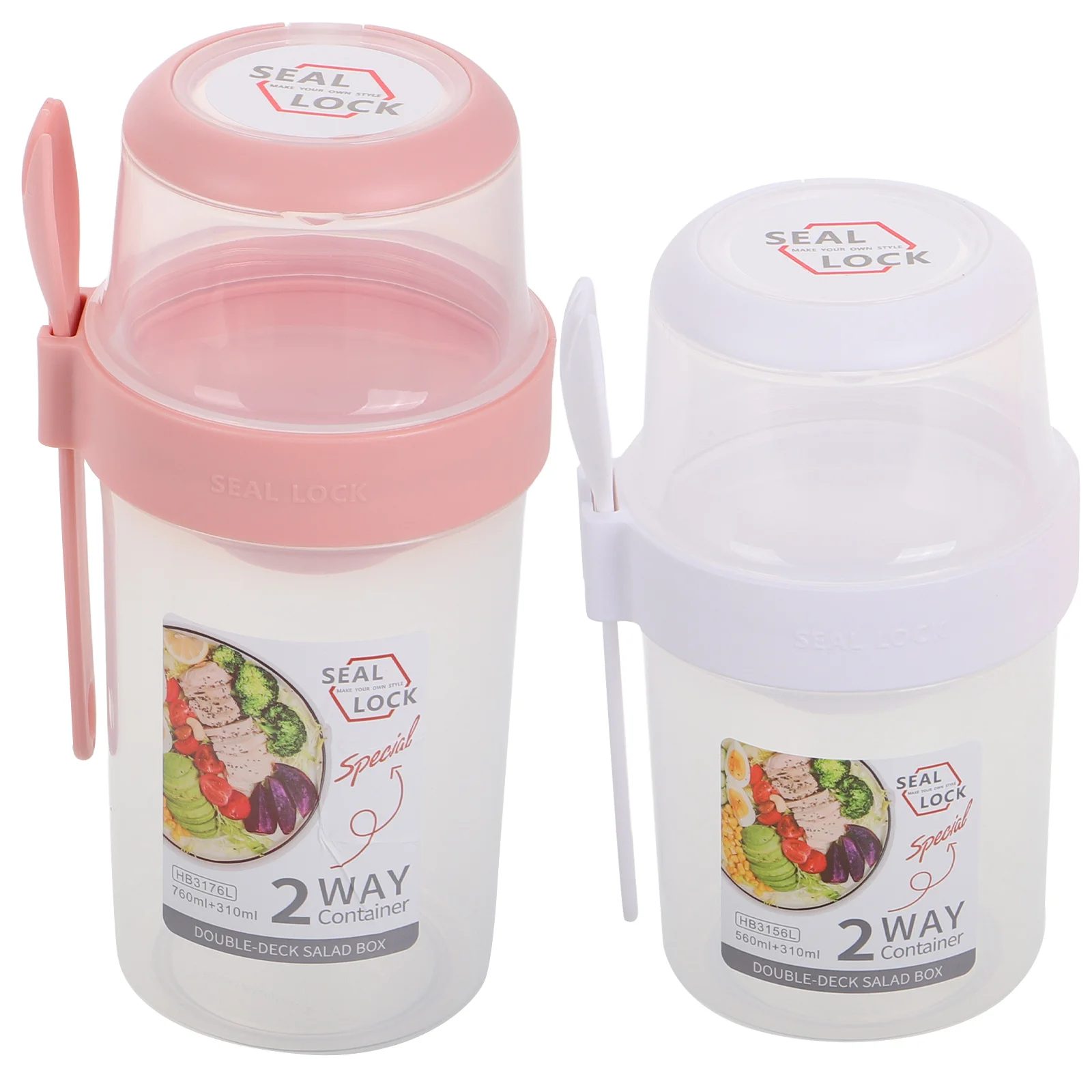 2 Pcs Reduced Fat Salad Cups Oats Parfait Reusable Lunch Container Yogurt with Lids Plastic Bowl