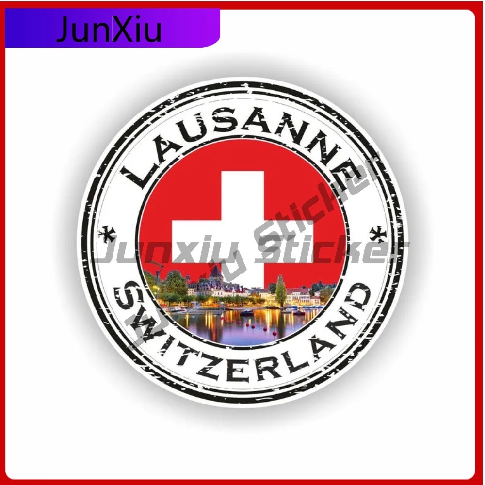 

Lausanne Switzerland Seal Sticker Round Cute Boat Laptop Scratch Cover Exterior Parts Vinyl Decal For Car Truck SUV Window