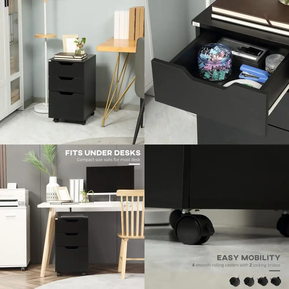 

Мобильная подставка для документов с 3 ящиками, передвижной органайзер для принтера, вертикальный черный шкаф