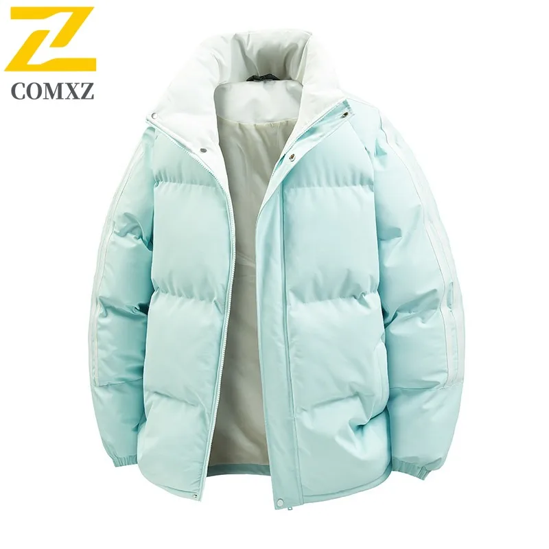 COMXZ 2025 Autumn Winter Sherpa Lined Baseball Jacket Mens Womens Stand Collar Thickened Cotton Outdoor Fashion Coat