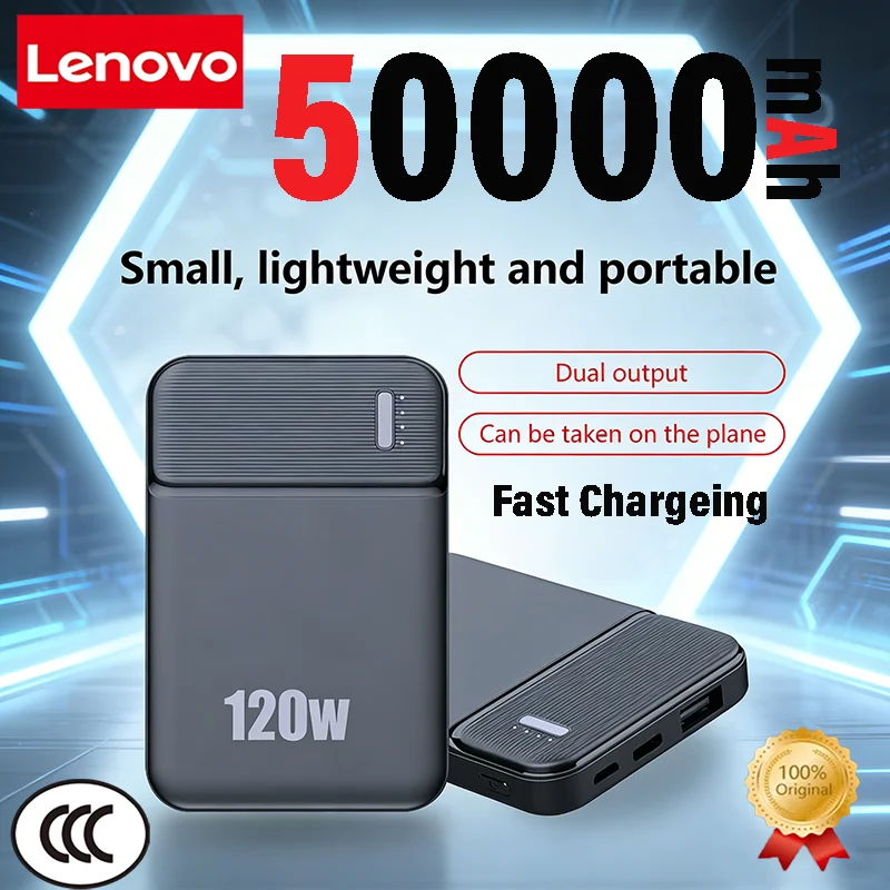 

Новый портативный внешний аккумулятор Lenovo 120W 50000mAh, тонкий, с быстрой зарядкой, для iPhone 17 Pro Max и Samsung