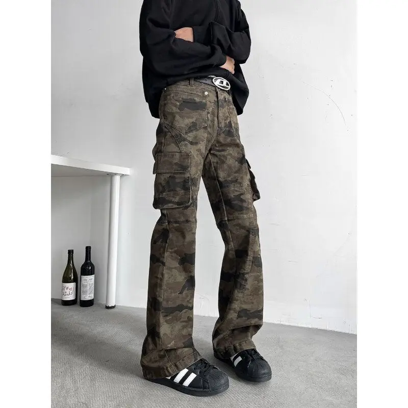 

Slim Fit Camouflage Work Pants American Retro Sle Multiple kets Straight Leg Hip Hop Casual Trousers Youthful Jeans