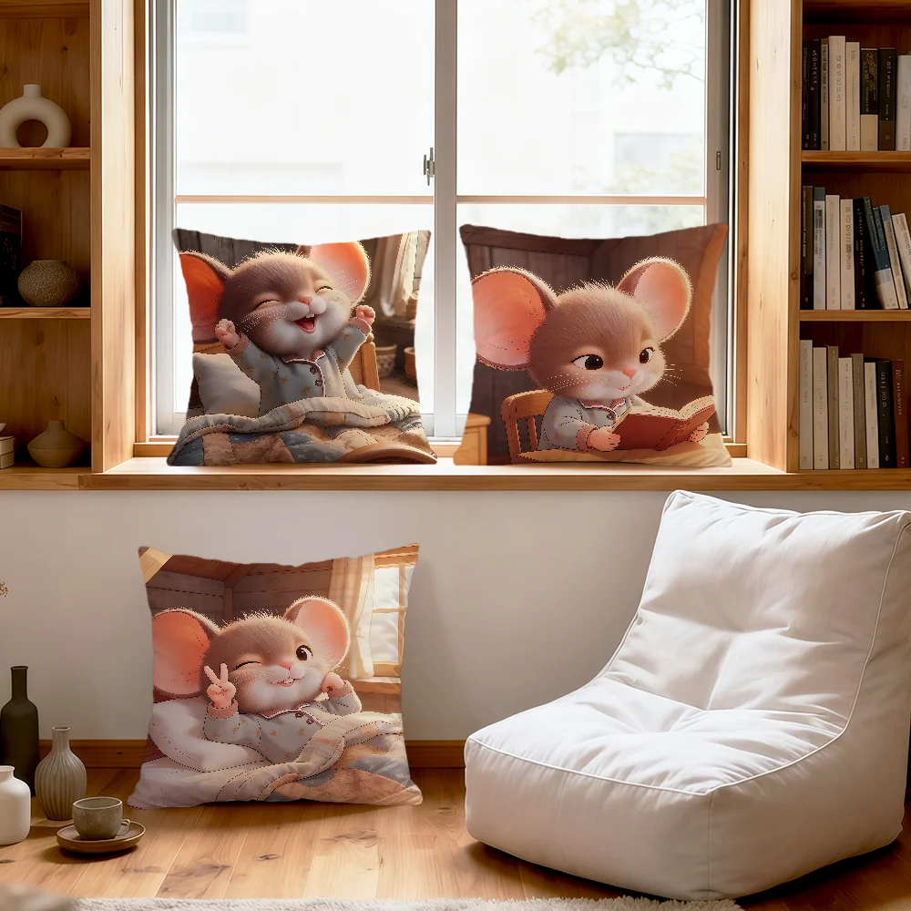 funny art cute cartoon Pajama Mouse soft pillowcase for Sofa Home Living Room bedside Decor pillow cover Gift Party hogar