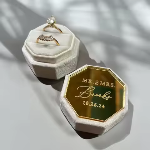 Personalised Acrylic Topper Velvet Wedding Ring Box Octogon Ring Boxs Engagement Proposal Idea Double/Triple Slot Ring Holder