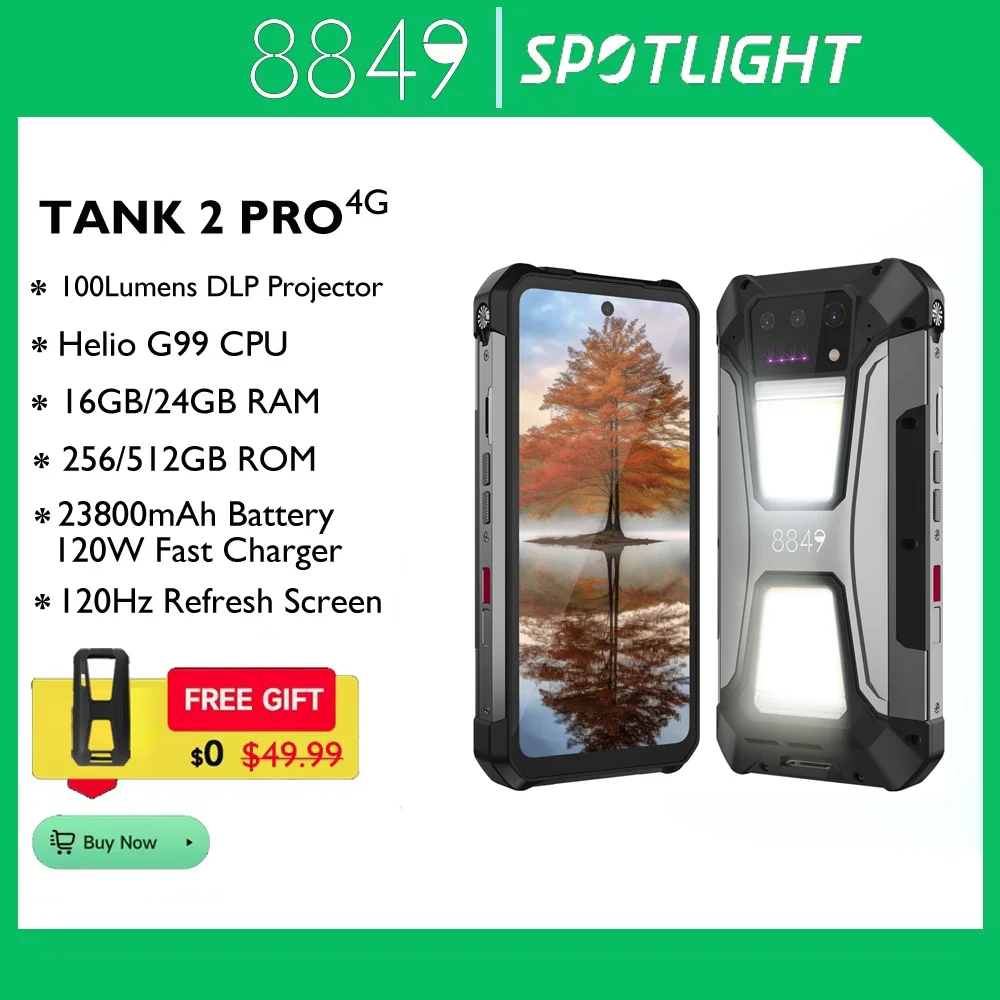 EU MX Warehouse 8849 Tank 2 PRO Projektor Robustes Smartphone Android 2,4K 16/24GB 256/512GB Dual Sim 100MP Kamera 23800mAh 120W