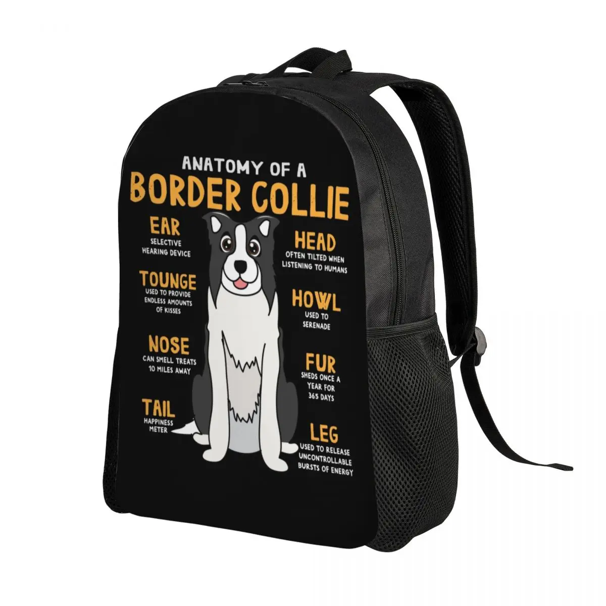 Anatomy Of Border Collie Dog Backpacks for Men Women School College Student Bookbag Fits 15 Inch Laptop Pet Lover Bags