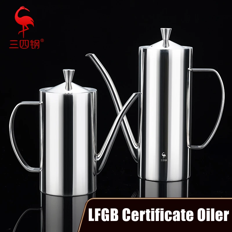 LFGB Certificated 304 Stainless Steel Oil Kettle Well Sealed Never Leaking Olecranon Spout Buckle Firming Cover Kitchen Oiler