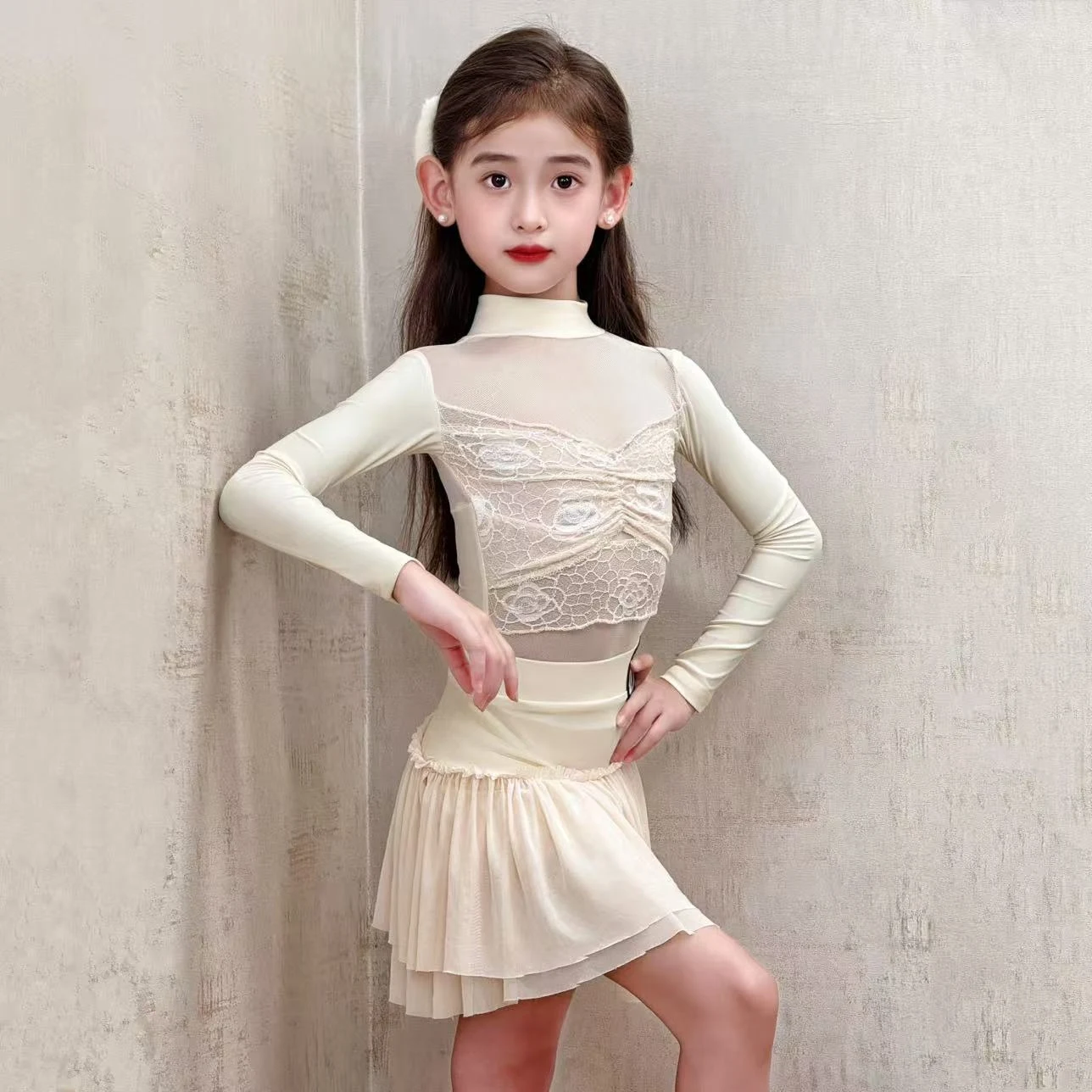 2025 vestido de dança latina chacha rumba roupas de dança malha saia superior trajes desempenho competição roupas palco wear dql11770