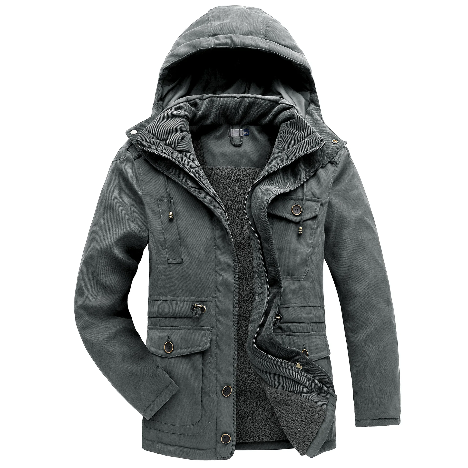 Parkas de invierno para hombre, prendas de vestir exteriores informales, ropa de trabajo cálida con capucha, chaqueta con capucha, Parkas, abrigo con múltiples bolsillos, abrigos holgados, talla estadounidense