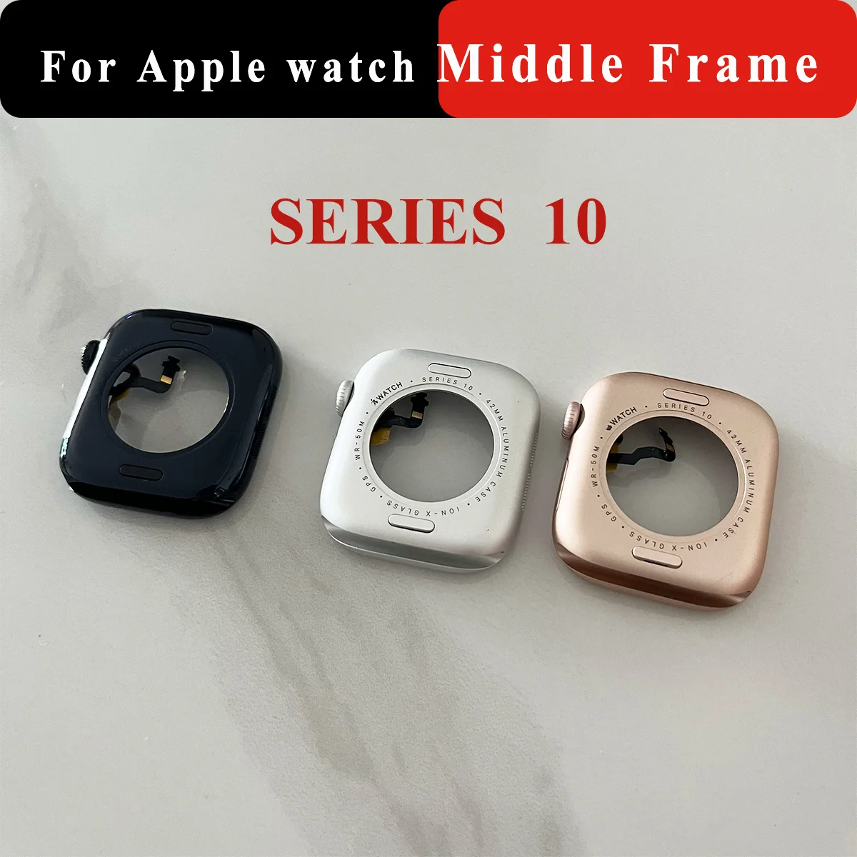 Pour Apple Watch Series 10 GPS 46mm 42mm – Cadre central en aluminium avec rouleau de réparation latéral et assemblage de couronne numérique – Pièces de rechange
