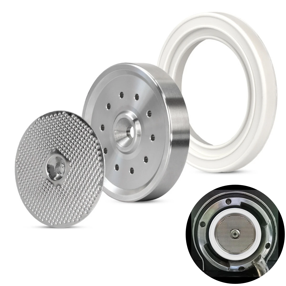 Kepala Grup Layar Mandi Presisi Tinggi dengan Cincin Uap Silikon Kompatibel dengan Mesin Espresso Seri Beville 9 untukBreville