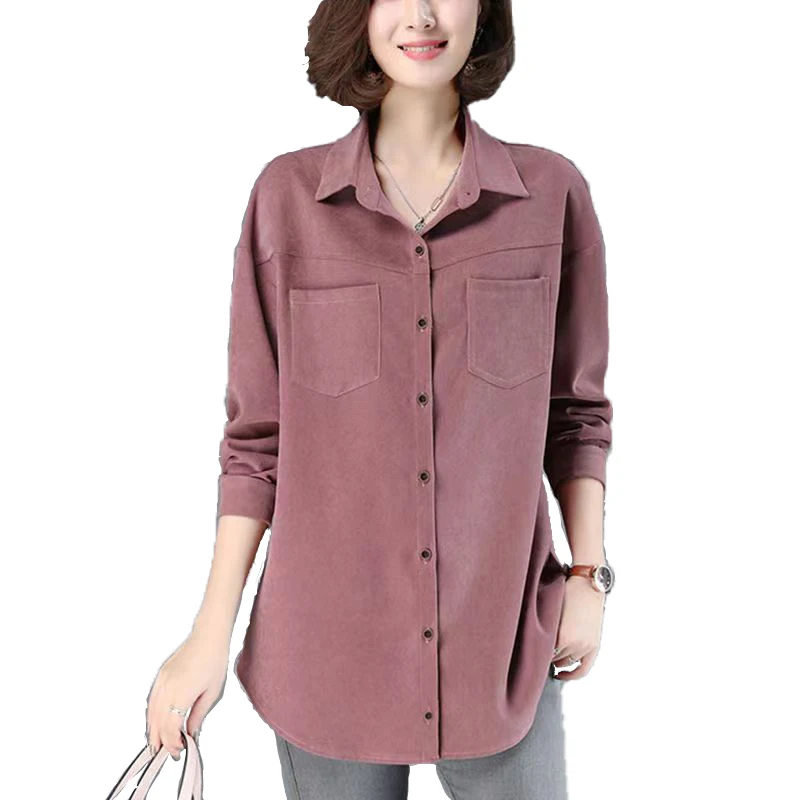 Casual Cotton irt Women's Long Sve Mid-Length Spring Autumn New Sle Korean Loose Mom Casual irt Coat for Middle-Aged...