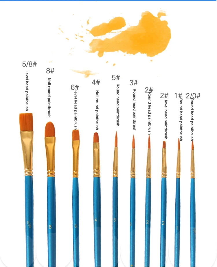 10 pcs set watercolor gouache paint brushes various shapes round sharp tip nylon for painting brushes kit painting supplies