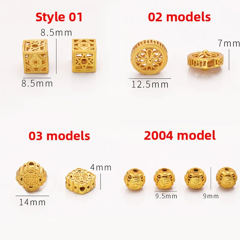 Chinese Style Lucky Auspicious Wealth Blessing Vintage Gold Plated Hollow Ruyi Square Floral Pattern Spacer Beads For Diy Jewelr