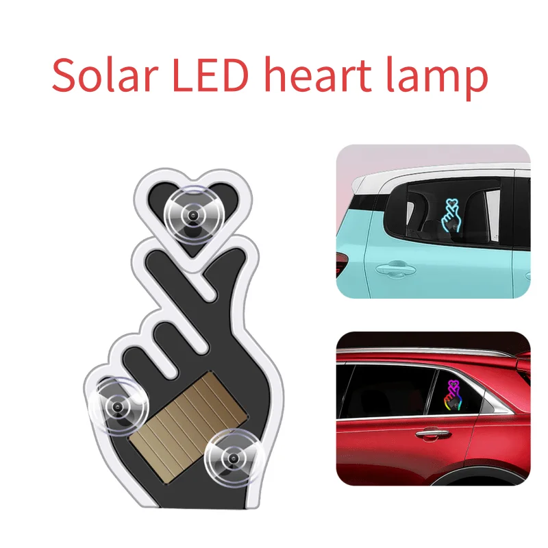 1pc Solar Power Led Finger Heart Shaped Ambient Light Car Window Neon Light Suction Cup USB Room Partty Atmosphere Breath Lamp