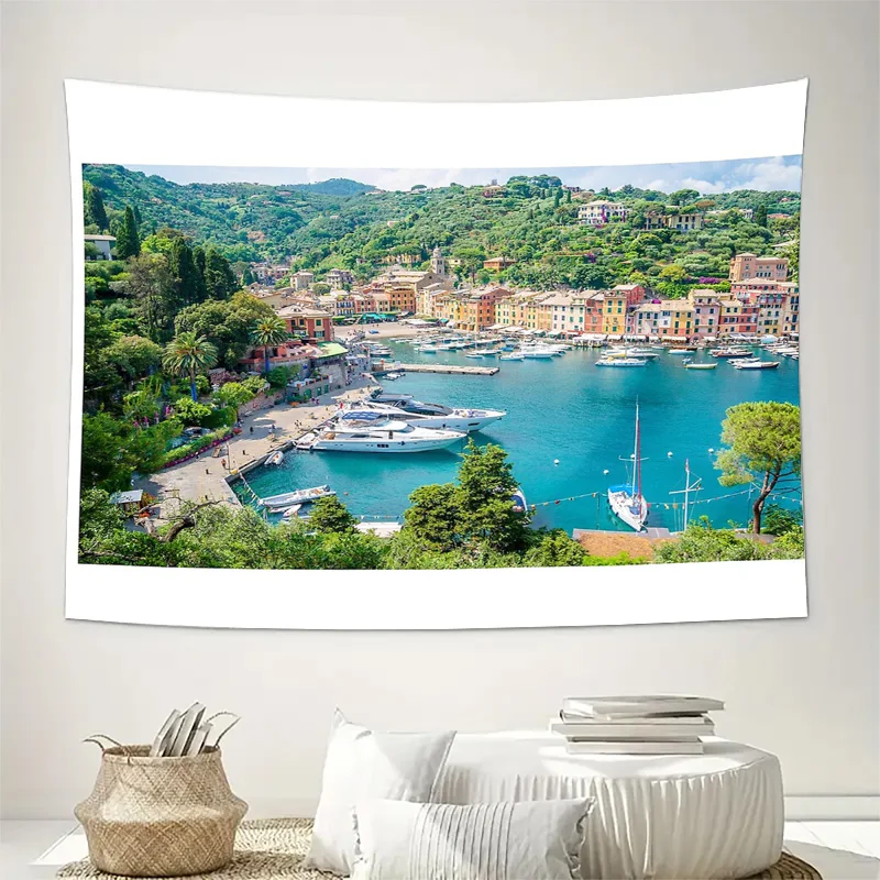 Coastal Landscape Tapestry Ocean View Wall Hanging Beach Decor Room Aesthetic Art Nature Scenery Home Decor Gift Mediterranean V
