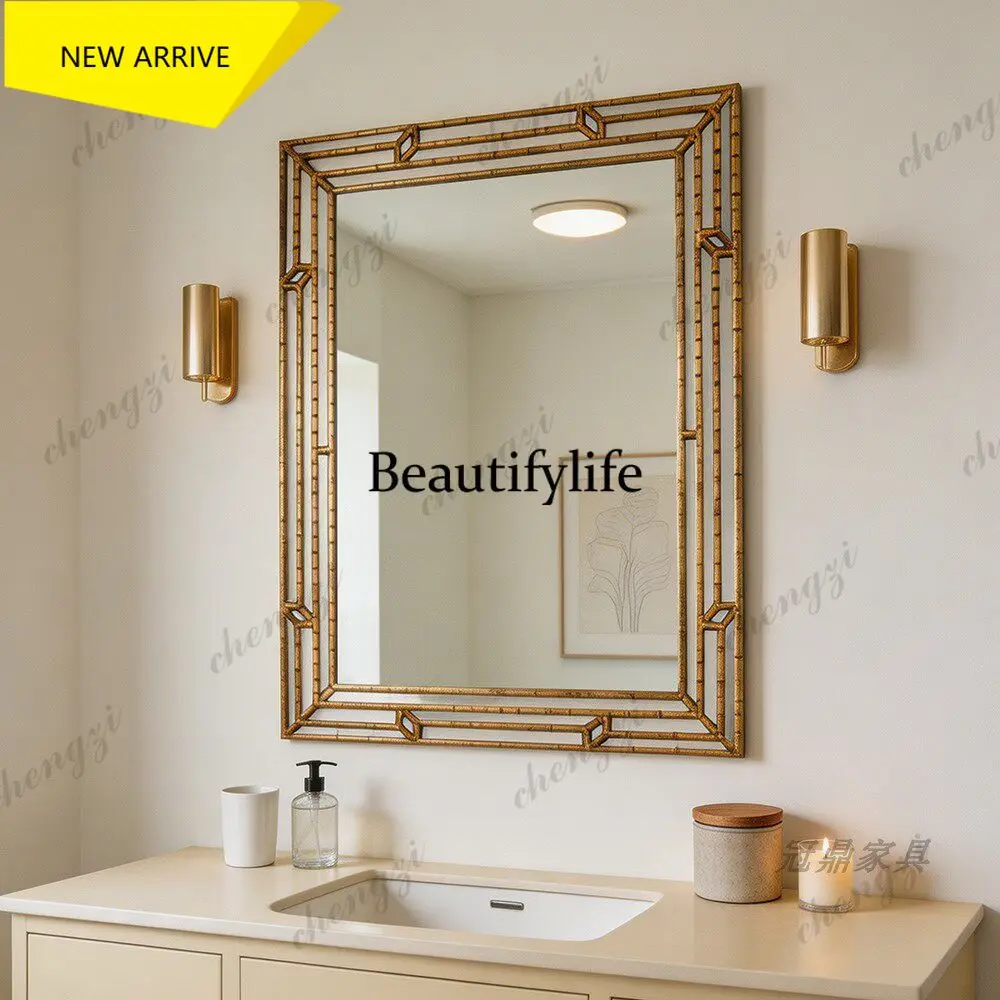 z183 American style square bathroom wall hanging bathroom mirror antique wooden dresser makeup mirror