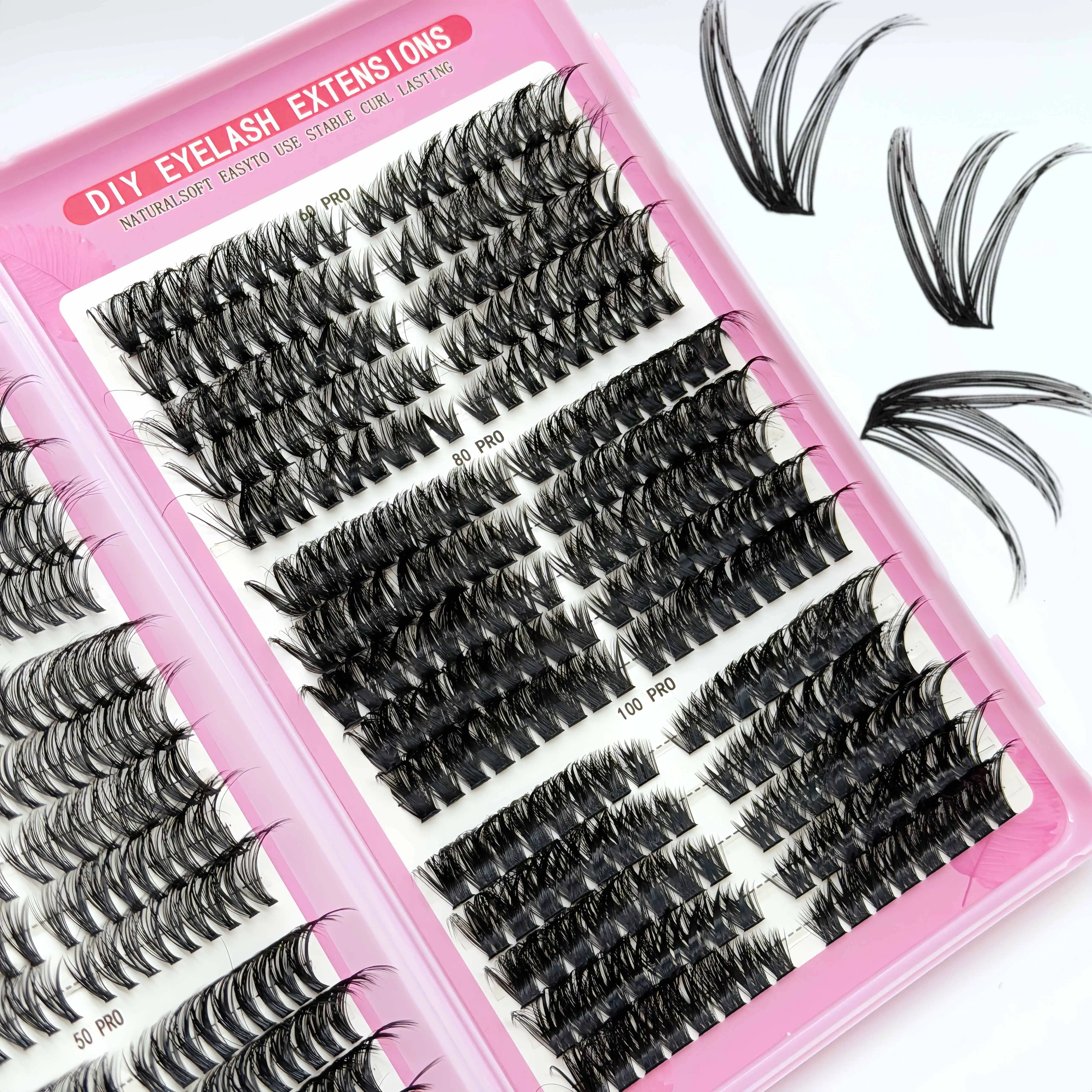 High-capacity DIY self-grooming multi-density single-cluster false eyelashes, ranging from 30D to 100D, in a mixed pack. This se