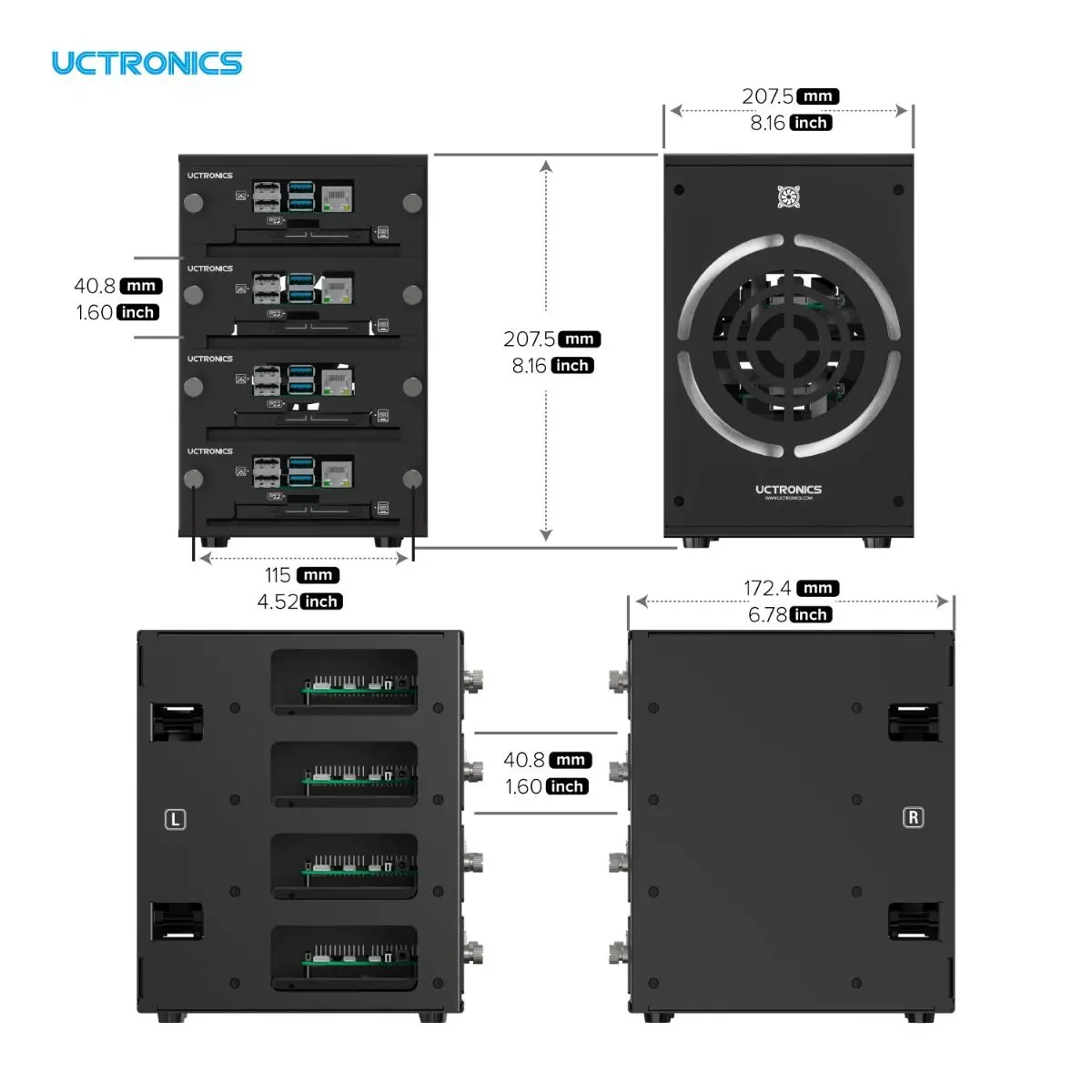 UCTRONICS Desktop Cluster Enclosure for Raspberry Pi, Up to 4 Raspberry PIS and 2.5