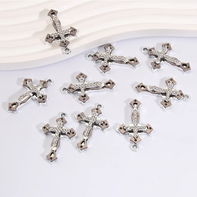 5pcs Cross Charms Glaring Silver Color Pendants Three-layer For DIY Handmade Making Jewelry Findings