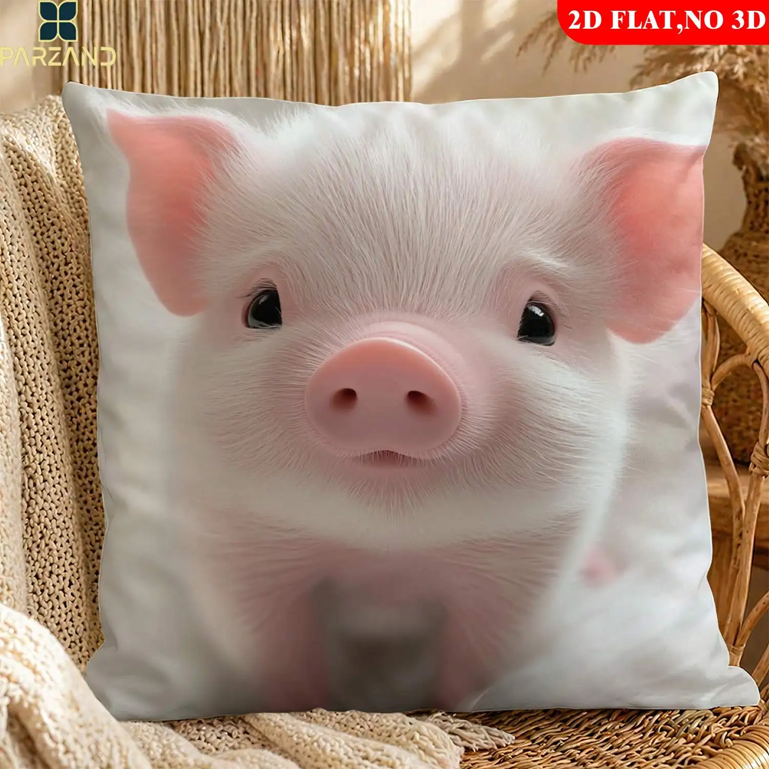 1pc 2D Flat Pillow Not Included Cute Piglet Face Close Up Cushion Cover Plush Farm Animal Lover Gift Cozy Bedroom Decor Case