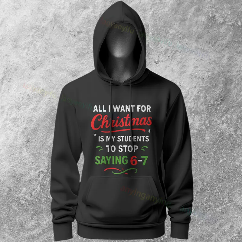 เสื้อฮู้ดลายกราฟิกตลกๆ ลายซานต้าคริสต์มาสและตัวเลข 6 7 สำหรับฤดูใบไม้ร่วงและฤดูหนาว สวมใส่สบายๆ แบบสปอร์ต