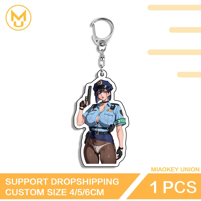 Police Girl Seductive Posture Acrylic Keyring HD Pattern Hot Selling Accessories Versatile Fashionable Props Back To School
