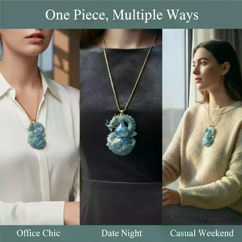 Auspicious Necklace With Blue Imitation Jade Gourd Pendant Ethnic-style