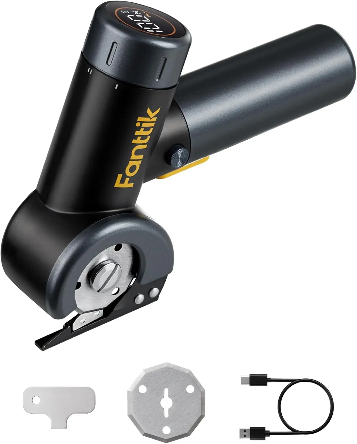 

Cordless Electric Scissors with LED Display, Type-C Rechargeable, EasySwap Blades, 3 Speeds, for Cardboard Carpet Leather, Black