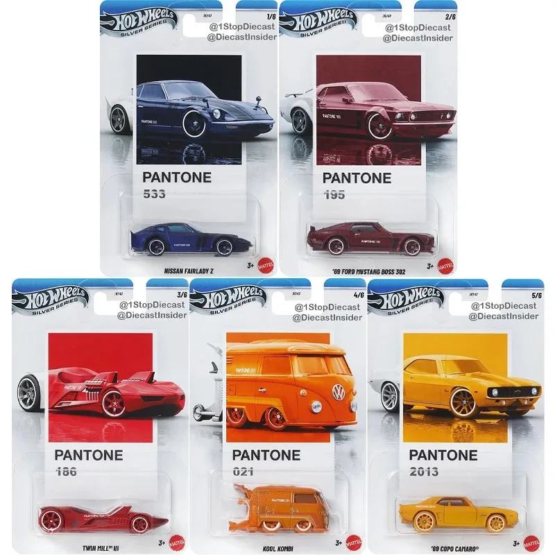 Genuíno rodas quentes carro pantone meninos brinquedos 1:64 diecast nissan ford kool kombi camaro porsche série prata veículos modelos presente
