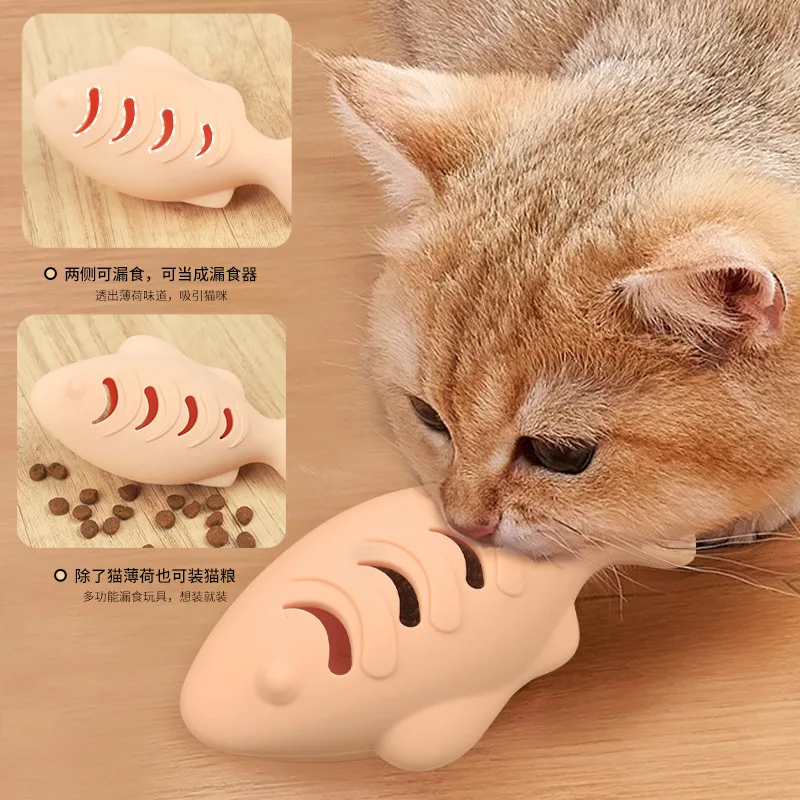 2024 New Healthy Indoor Silicone Interactive Fish-shaped Catnip Leaky Chew Toy for Cat Puppy