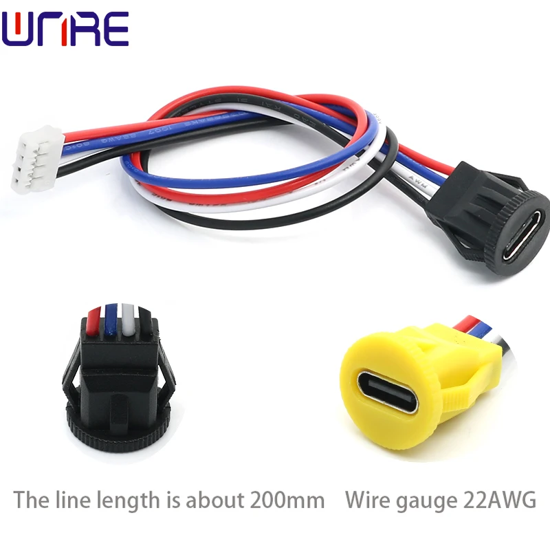 Circular Type-c-00180 Fast Charging Data Cable Connector 4P With Wires USB Connector Female Power Connection Port Socket