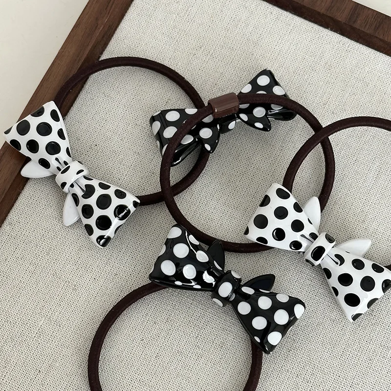 Korean Style Simple All-Match Three-Dimensional Polka Dot Bowknot Hair Ring Rubber Ring Rubber Band Hair Rope New Hair Rope