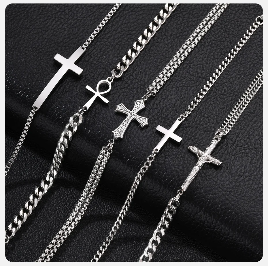 Vnox Herren Edelstahl Jesus Kruzifix Kreuz Armband Verstellbare Panzerkette Religiöser Schmuck Geschenk für Männer – Detail 5