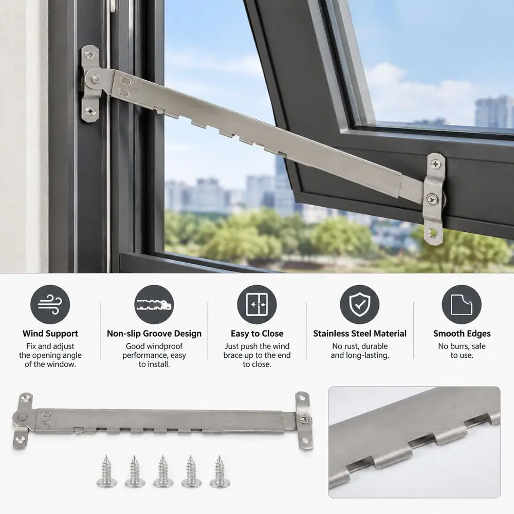 Telescopic Window Limiter Controller Adjustable 180 Degree Window Support Bracing Silver Window Latch Opener Furniture Cabinet